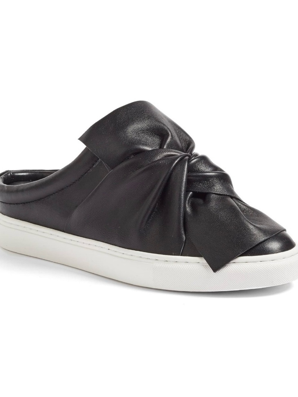Halogen Manny Black Knotted Leather Slip-On Mule with White Sole Comfort Shoes